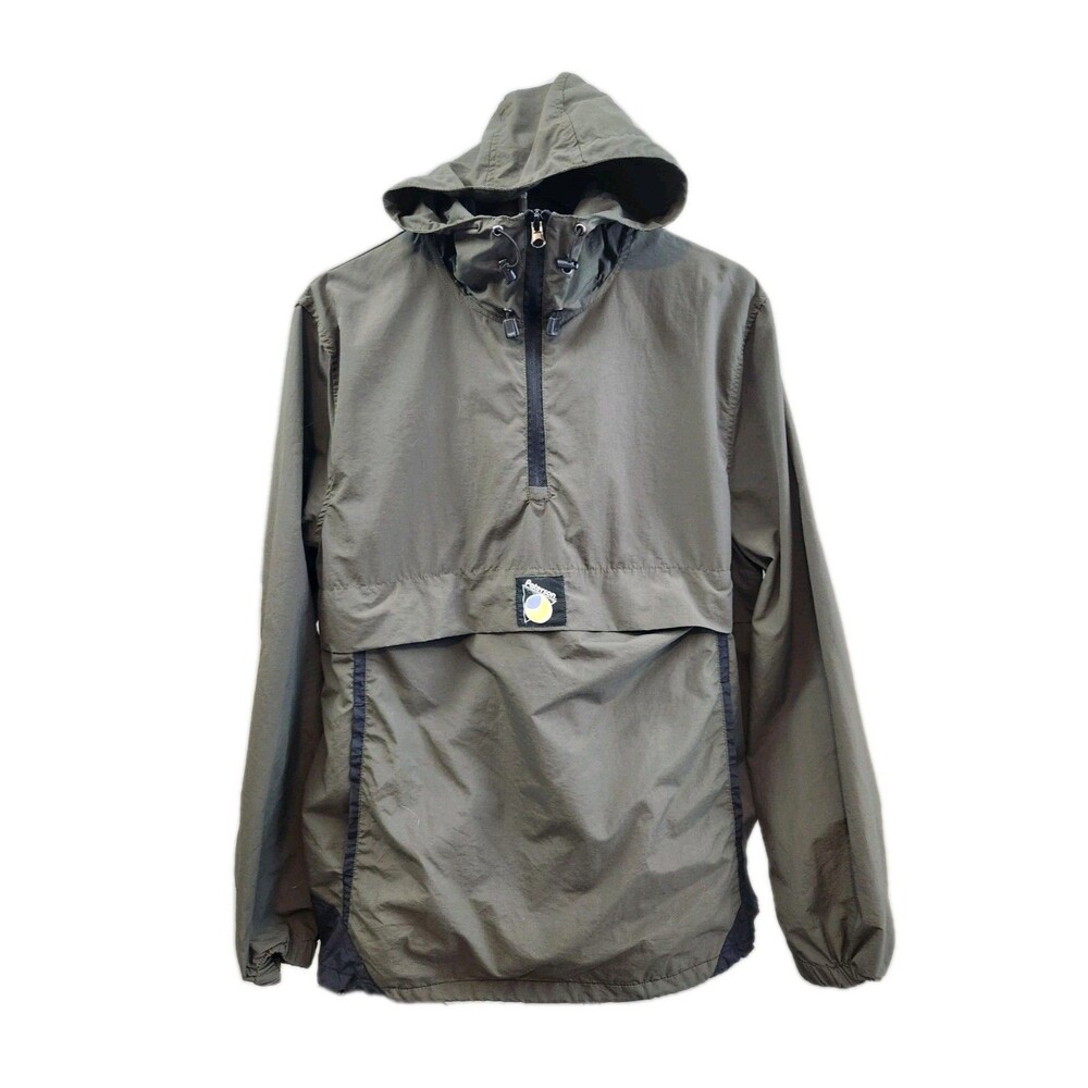 Paterson Mens M Anorak Jacket Green Black Logo Pullover Hooded Kangaroo Pouch